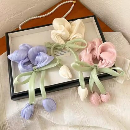 Charming Korean Style Cute Satin Tulip Ribbon Scrunchies