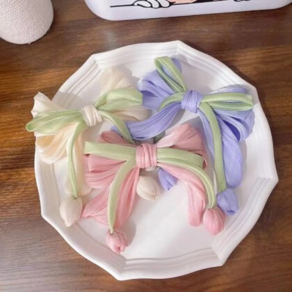 Elegant Vintage Floral Tulip Ribbon / Bow Hair Clip
